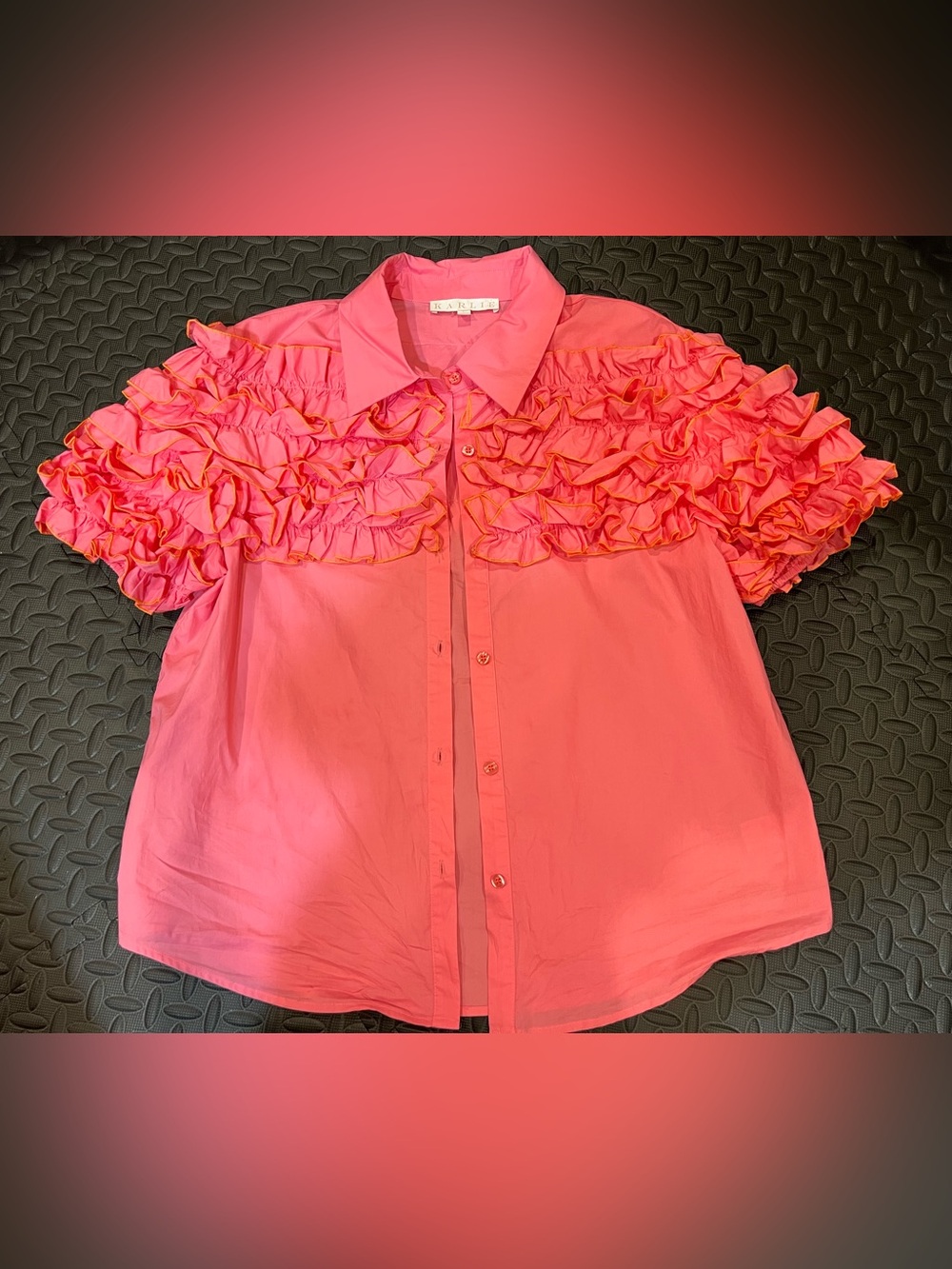 Karlie Bright Pink Ruffle Button-Front Women’s Blouse